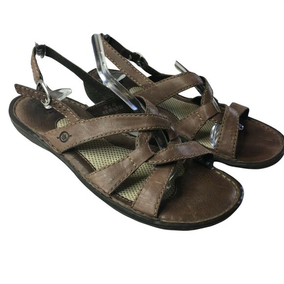 Born Brown Leather Strappy Sandals Open Toe Buckle Womens 10 u - Picture 1 of 6
